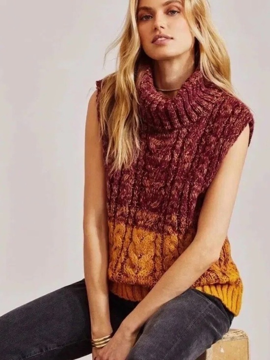 525 America Sweaters - 525 America Cozy Ombre Cable Knit Turtleneck Sweater Vest XS NWT